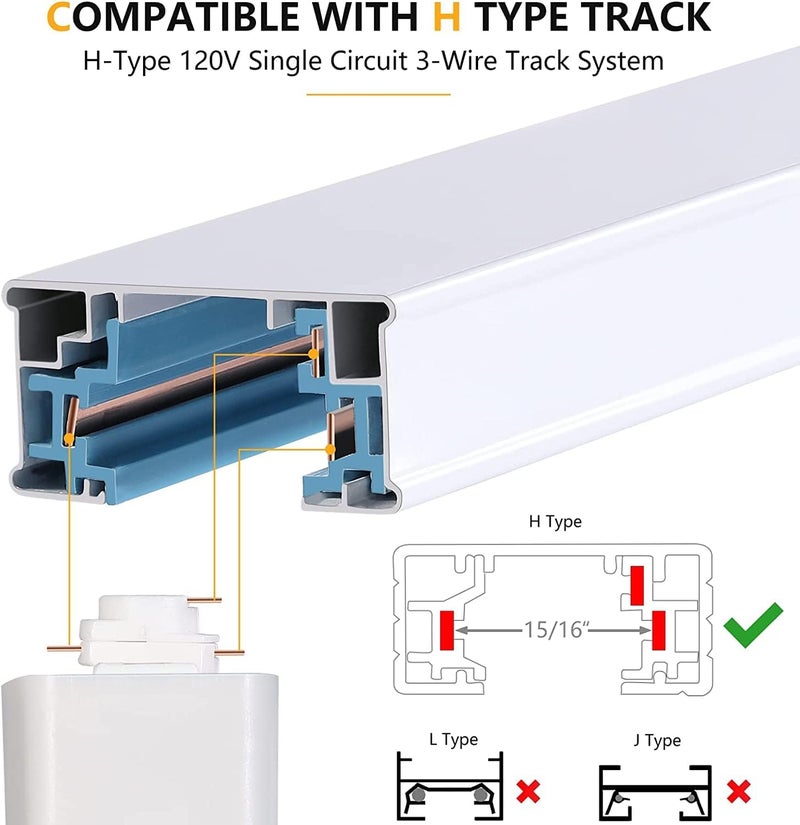 VANoopee 3-Color Dimmable LED Track Lighting Heads H Type Bright Track Light Heads Modern Ceiling Spotlight Fixtures for Kitchen Wall Art Shop, 3000K 4000K 5000K, Flicker Free 30° CRI90+ White 12W - Image 5